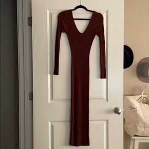 Ribbed V-Neck Midi Dress